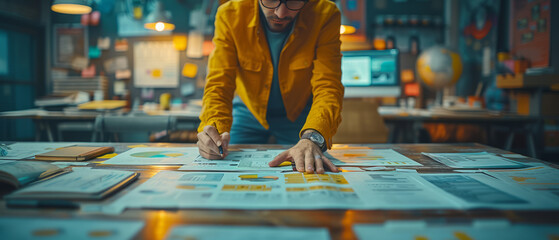 UX developer and UI designer collaborate on mobile app wireframe design with client brief in modern office, focusing on creativity and digital development.generative ai