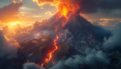 A Mountain Erupting Volcano