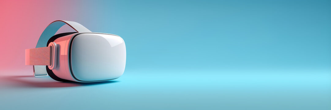 White VR helmet on a white background. Virtual reality. Copy space.