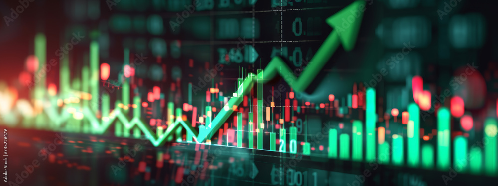 Aufkleber digital graphical representation of a stock market with fluctuating graphs, numerical data, and upwa