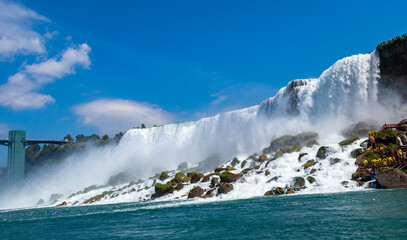 Clouds of splashes and falling water from Niagara Falls, Niagara State Park
