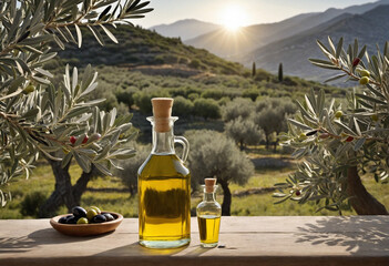 Scenic olive grove backdrop for savory olive oil - obrazy, fototapety, plakaty