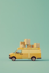a yellow delivery van with a bunch of boxes in it in 