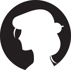 Silhouette Woman Head in Circle Button