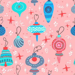 Vintage Christmas ornaments cute style seamless pattern background