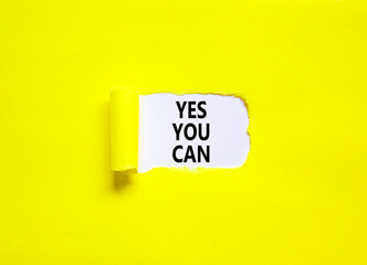 Motivational and Yes you can symbol. Concept words Yes you can on beautiful white paper. Beautiful yellow paper background. Business motivational and Yes you can concept. Copy space.