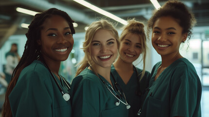 Team of female nursing student girls happy