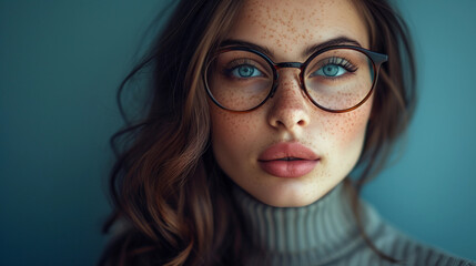 Fototapeta premium A beautiful young woman wearing glasses. Optician.