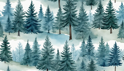 Obraz premium Watercolor illustration of a pine forest