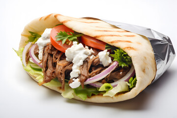 gyros or doner kebab in pita bread