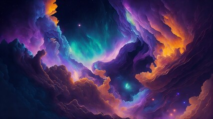 Nebulous WonderlandDescription: A wondrous realm where colorful nebulae and cosmic clouds converge. - obrazy, fototapety, plakaty