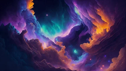 Tuinposter Nebulous WonderlandDescription: A wondrous realm where colorful nebulae and cosmic clouds converge. © artbyrookie