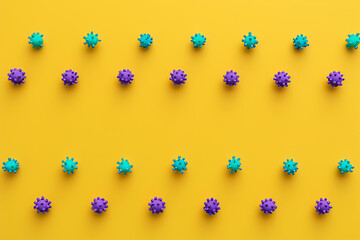 an abstract row of purple flower dots against a yello