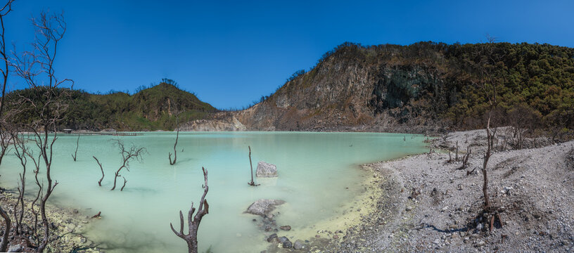 White crater or Kawah Putih sulfur lake in West Java, Near Bandung city, Indonesia..