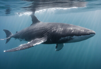 Naklejka premium Giant marine mammal moving beneath the water's surface