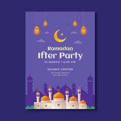 Naklejka premium Iftar party at ramadan kareem poster template