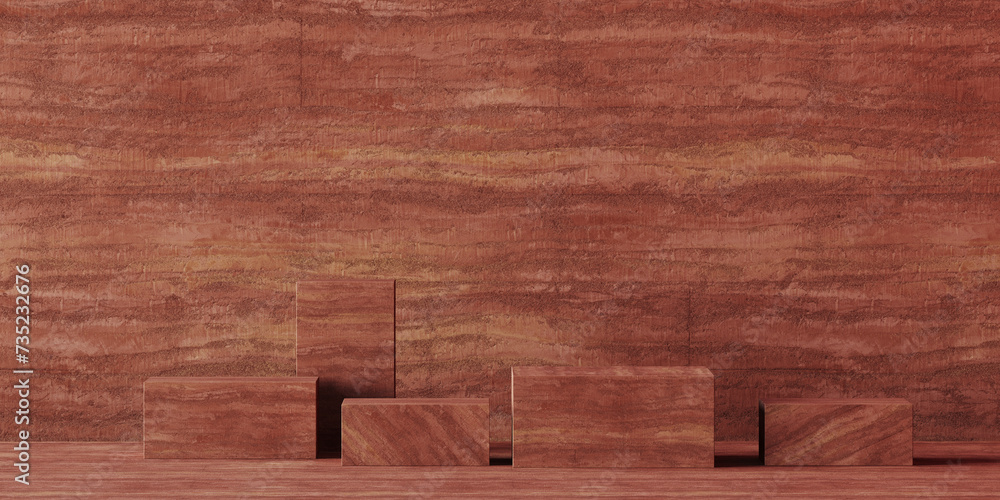 Poster minimal mockup concept for cosmetic product presentation. clay rammed earth podium on red background