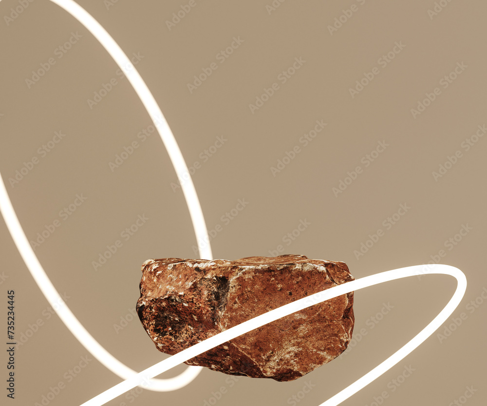 Aufkleber minimal mockup concept for cosmetic product presentation. stone podium and glowing round portal on b