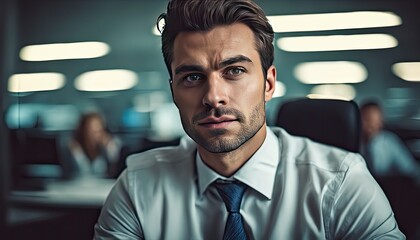 close-up of a businessman in office, businessman at the work in office , pretty young man in office