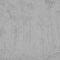 pencil made image of forest and trees ,snow covered trees in winter