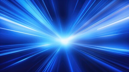 Obraz premium Blue Linear Speed Effect with White Flares. Abstract Background with Glowing Lights Symbolizing