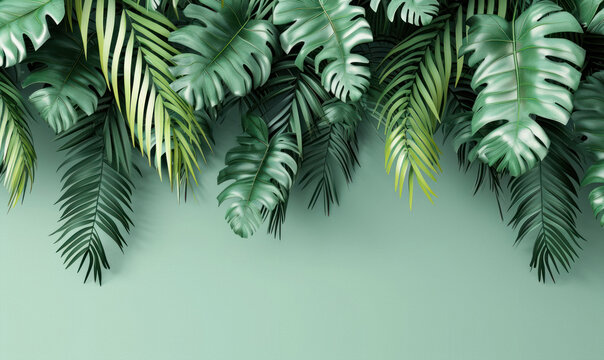 3d palm leaves hanging from the top background wallpaper © Wall by creator