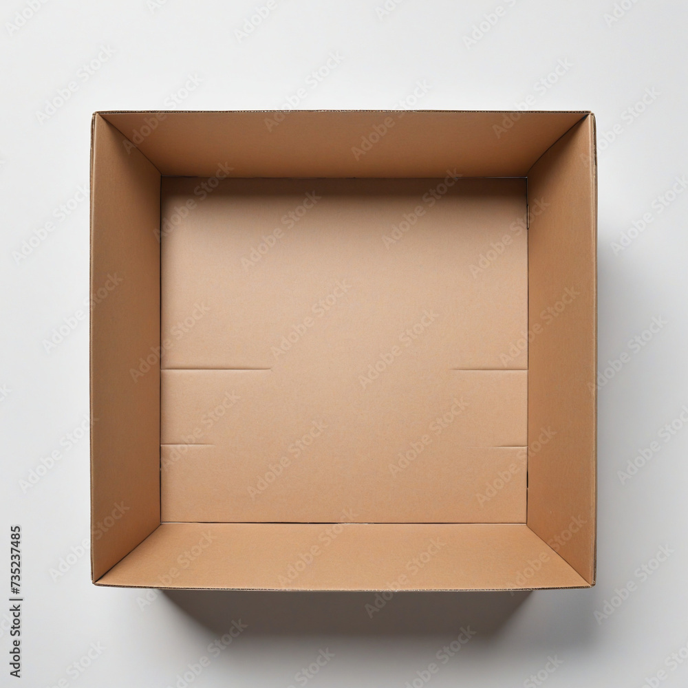 Poster overhead view of open rectangular container on white backdrop