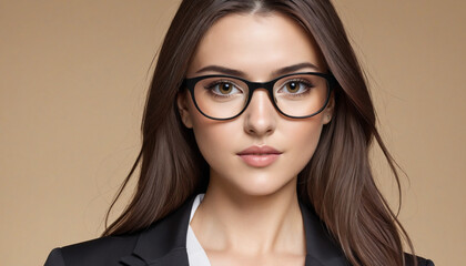 Chic Girl with Spectacles and Blazer on Neutral Background Creative Technology