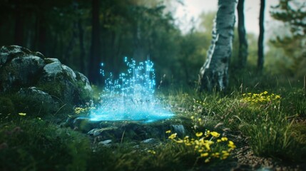 A hologram of a natural reserve with sensors tracking wildlife population and habitat conditions.