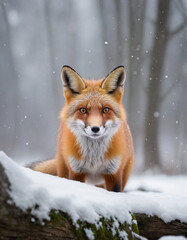 Fototapeta premium Crimson Fox On White Ground