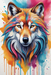 Naklejka premium Wild Wolf in Abstract Harmony, Wild Spirit Unleashed in Vibrant Colors and Fluid Lines, Embodying Nature's Unbridled Beauty