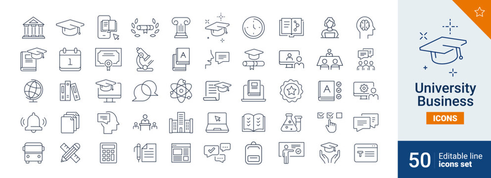 University icons Pixel perfect. Education, book, computer, ....