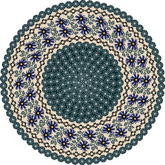 Polish round motif vector pattern with flowers and leaves