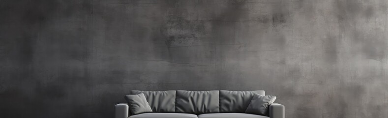A simple and minimalistic room with a couch placed in front of a plain gray wall.