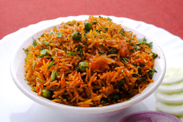 Veg biryani or veg pulav, Fried rice indian food, vegetable biryani.
