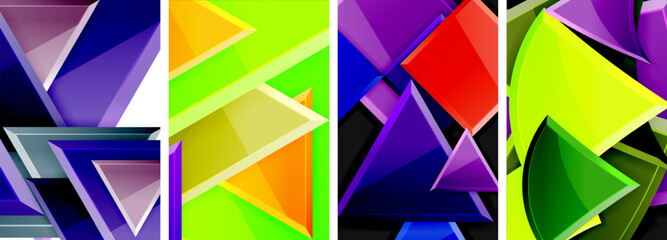 Glossy triangles geometric poster set for wallpaper, business card, cover, poster, banner, brochure, header, website