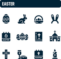 Easter day icons. Easter Sunday vector set. Filled and traditions. Outline icon design.