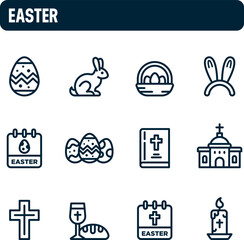 Easter day icons. Easter Sunday vector set. Religion and traditions. Outline icon design.