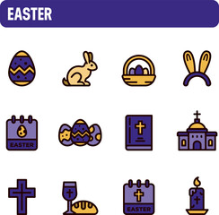 Easter day icons. Easter Sunday vector set. Religion and traditions. Color icon design.