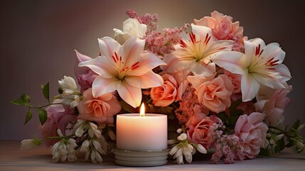 Fototapeta na wymiar scent candle and flowers