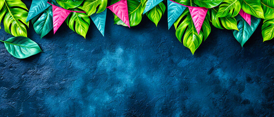 Green leaves and tropical plants arranged on a bright background, showcasing natures beauty and the freshness of spring and summer