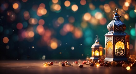 Obraz premium Festive greeting card for Muslim holy month Ramadan Kareem