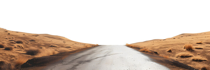 empty road in the desert,  isolated in white background 
