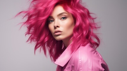 A real woman with fuschia hair, Y2K fashion style