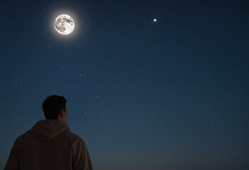 Fototapeta na wymiar Gazing at the full moon under the stars