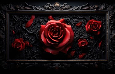 A red rose delicately placed on a picture frame, adding a touch of elegance and beauty.