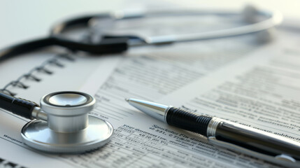 A medical document with a stethoscope and pen on it, suggesting healthcare administration or patient care planning.