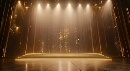 Stage opening golden stage glitter animation, spotlights and luxury gold light streak. Particle luxury for ceremony background