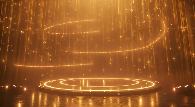 Stage opening golden stage glitter animation, stars lights luxury gold light streak. Particle luxury for  ceremony background