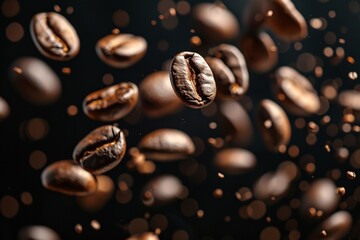 coffee beans floating in the air